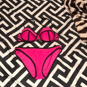 Triangle hot pink bikini
